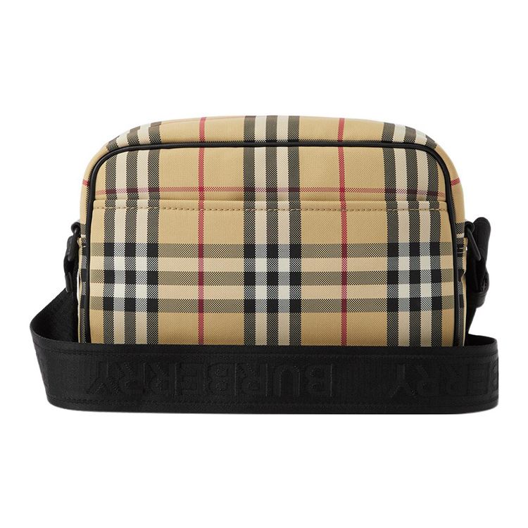Burberry Vintage Check Nylon Camera Bag, Luxury Black Leather Trim Adjustable Strap Crossbody Handbag for Men, Daily Commute & Travel Use 80697601