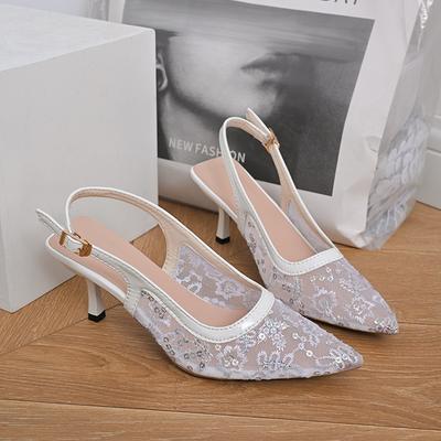 Женские туфли на высоком каблуке, сексуальные туфли-лодочки с острым носком, расшитое кружево, летние сетчатые дышащие сандалии на высоком каблуке