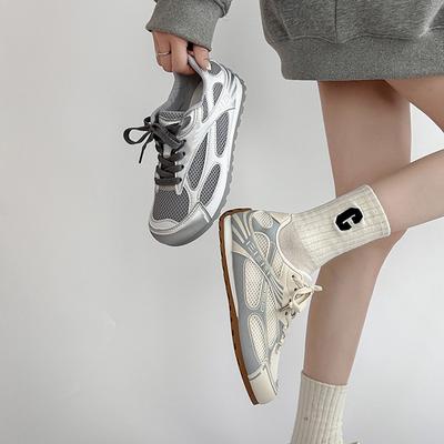 Модные сращенные повседневные кроссовки на шнуровке, летние ретро, на шнуровке, с мягким верхом, из дышащей сетки, на толстой подошве, женские немецкие тренировочные туфли