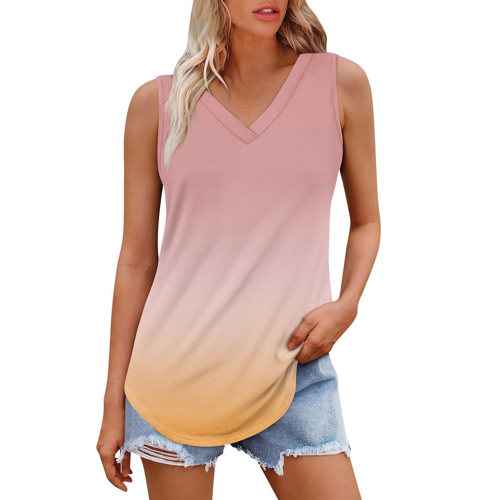 Женская майка с V-образным вырезом и принтом, повседневная майка, свободный крой, топы без рукавов, струящиеся