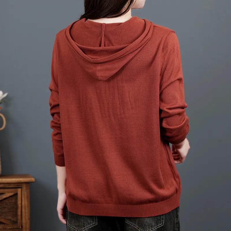 Retro Cotton Long-sleeved Sweater Women's Spring and Autumn Hooded Sweater Loose Sweater