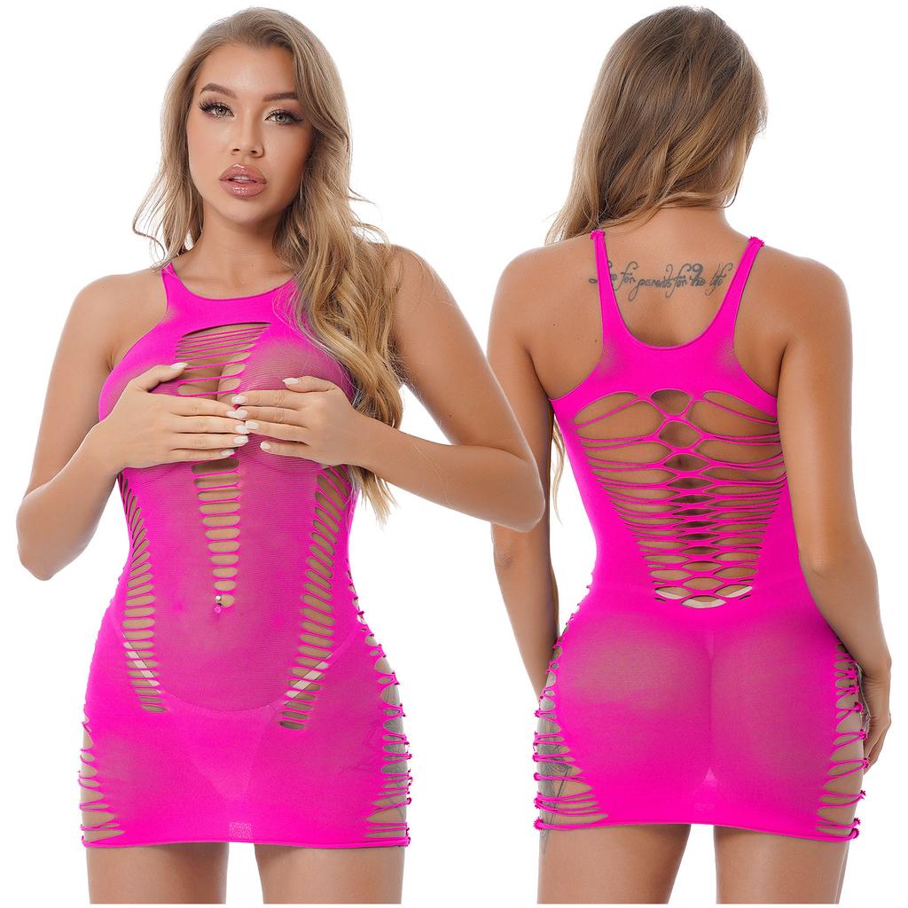 Womens Hollow Out Babydoll Mini Dress Sleeveless Bodycon Clubwear Nightgown Sleepwear