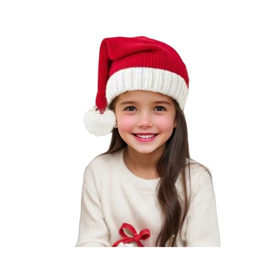 Шапка Санты Красно-бело-зеленая полосатая вязаная рождественская шапка с плюшевым помпоном Праздничный аксессуар