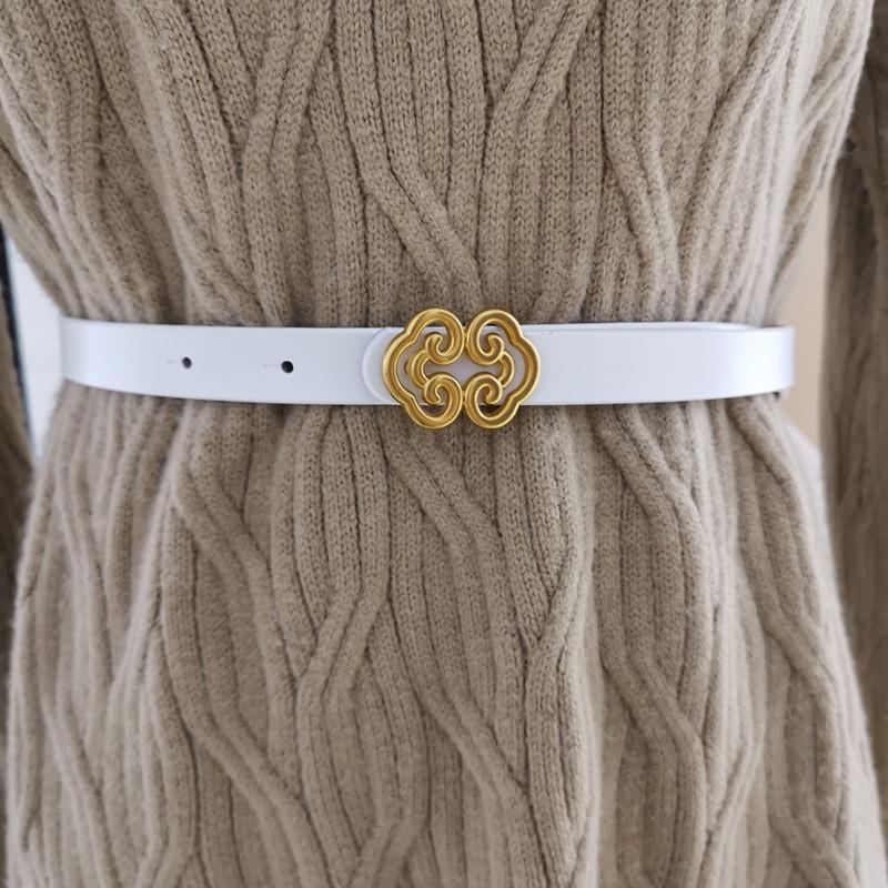 Female Genuine Leather Skinny Belt For Dresses And Tops With Pushbutton Closure For Daily Fashion