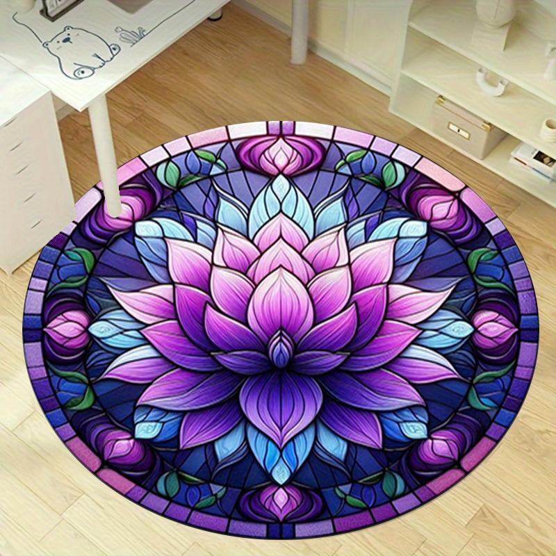1pc Colorful Lotus Stained Glass Circular Rug - Home Decor, Office Round Mat, Outdoor Gift ItemRA1521