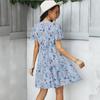 Spring Print Women Short Sleeve V Neck Floral Summer Chiffon Dress