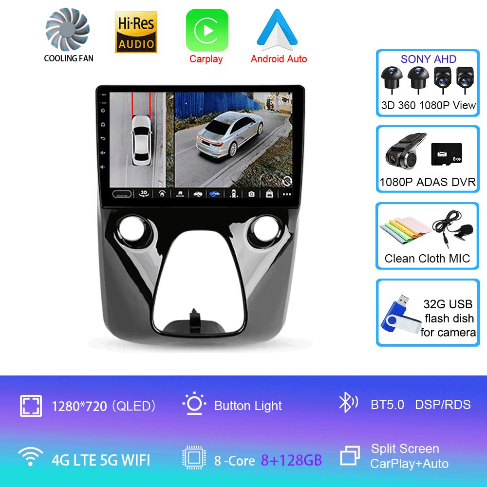 Автомобильное радио Android 14 для Toyota Aygo Peugeot 108 Citroen C1 2016 - 2020 Авто Мультимедийный Плеер Стерео 4G WIFI Carplay 360 Камера