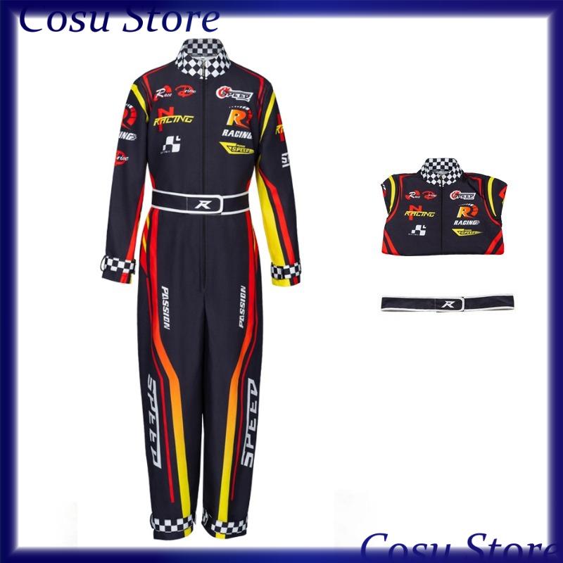 Car Driver Costume Boys' Racing Themed Jumpsuits Racer Jackets Red Child Cap Kids Dress Up for Halloween Carnival