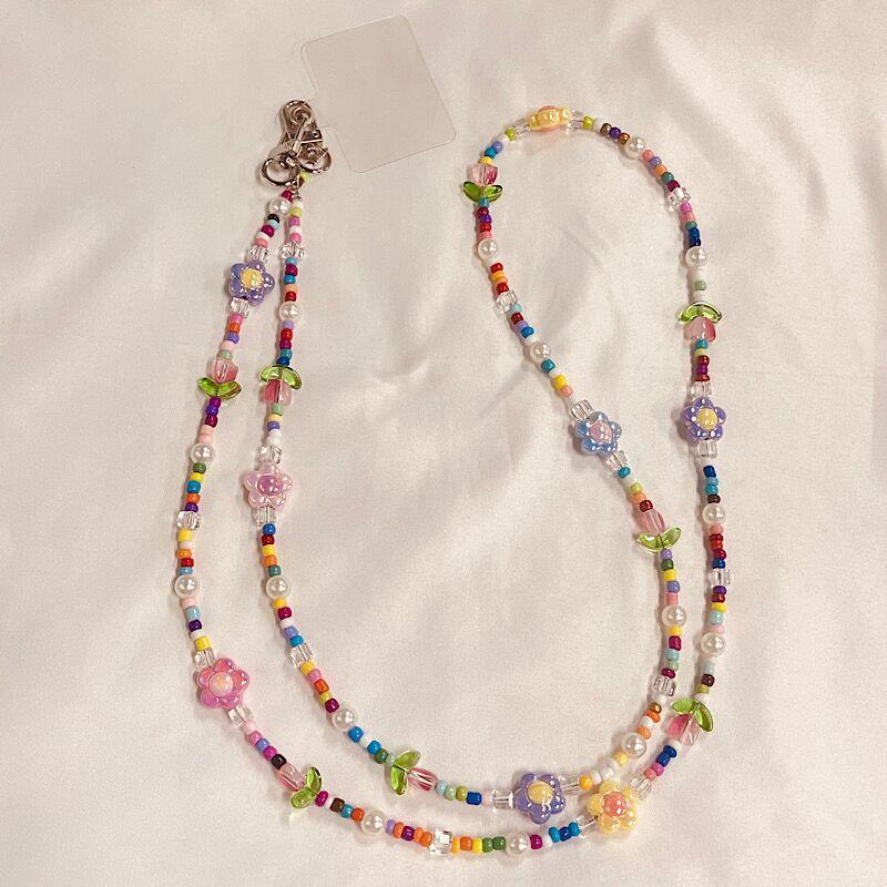 Длинный красочный ремешок для телефона с бусинами в виде цветка тюльпана, цепочка для сумки, кулон для девочек