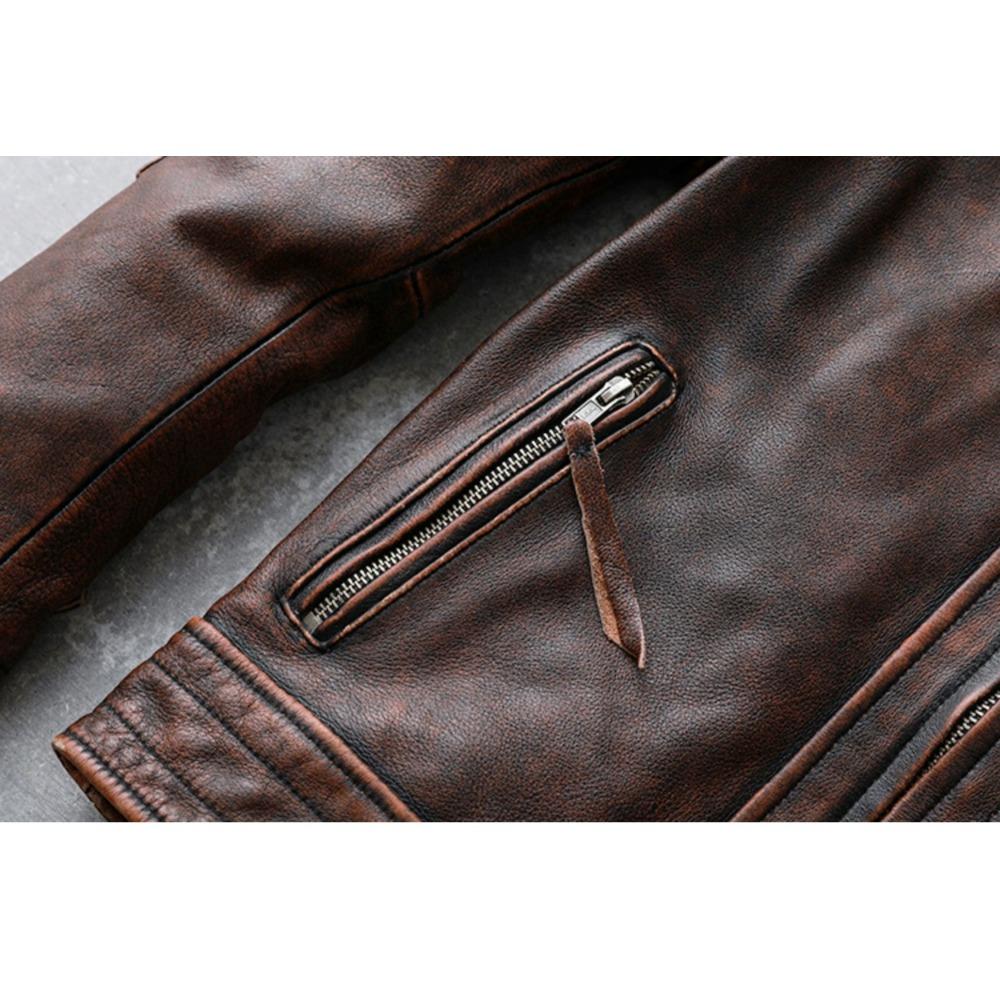 Китайский размер мужская натуральная кожаная куртка винтажная коричневая 100% коровья кожа пальто мужская тонкая модная байкерская одежда азиатский размер