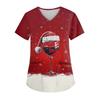 Women's V-neck Christmas Print Short-sleeved Pocket Side Slit Uniform Top