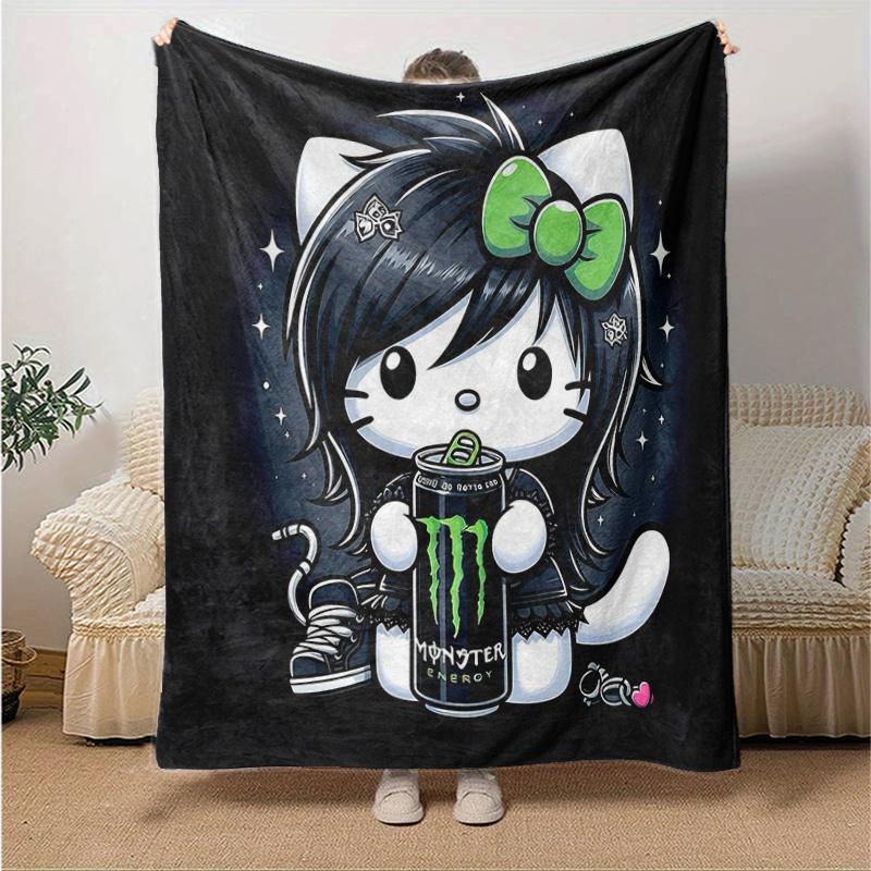 1pc Darkly Romantic Floral Hello Kitty Blanket, Cute Movie Characters Throw Blanket,Living Room, Travel, Camping, Car Blankets, Beach, Office Naps, So