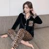 Gold Velvet Pajamas for Women Leopard Print Long-sleeved Spring and Winter Cardigan Home Service Sleepwear Women's Pajamas Set