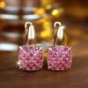 Charm Rose Red Zircon Square Drop Earrings for Ladies Luxury Gold Color Wedding Party Jewelry Gifts