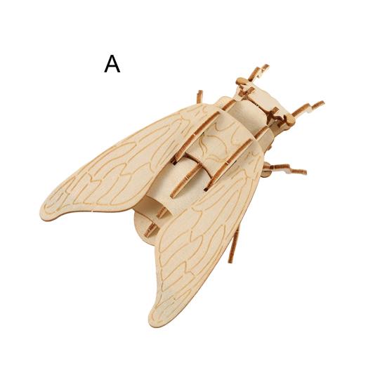 3D Animal Puzzle Toy DIY Handmade Wooden Mini Butterfly Dragonfly Bee Beetle