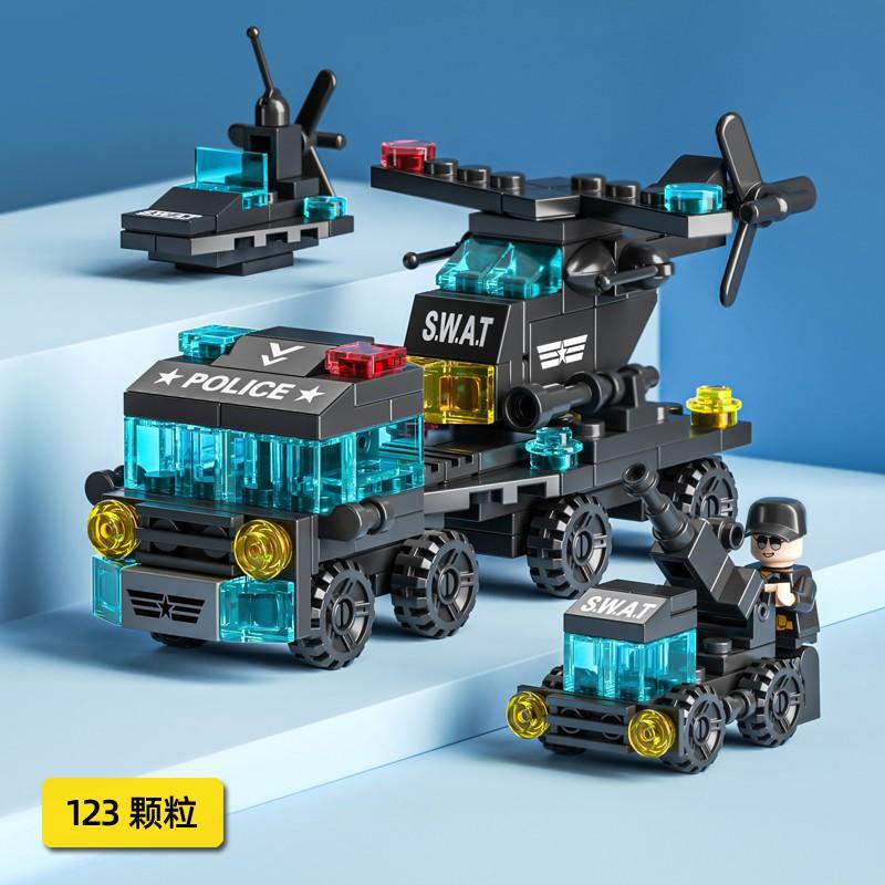 В НАЛИЧИИ Мини 6 в 1 Строительные блоки Сделай сам Обучающая игра для детей Полиция Самолет&пожарная машина&замок Модель Строительные блоки