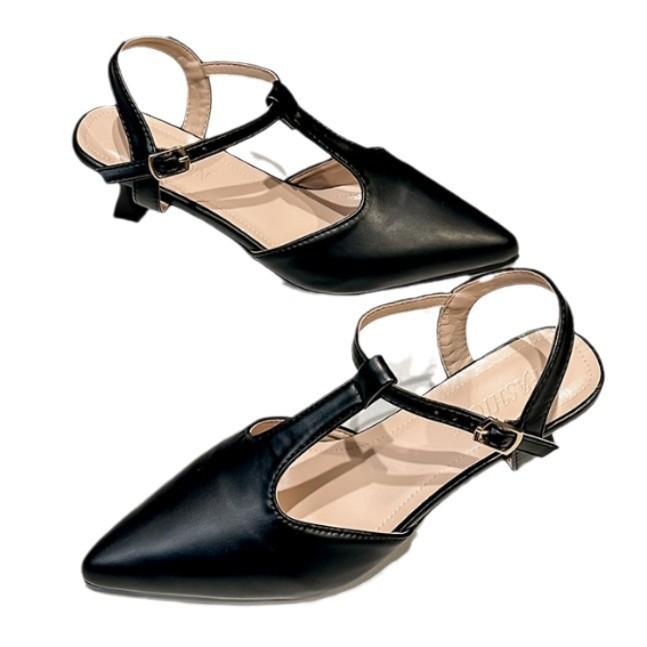 2025 новые женские босоножки большого размера с острым носком сзади, однотонные, с пряжкой в виде одного слова, на высоком каблуке