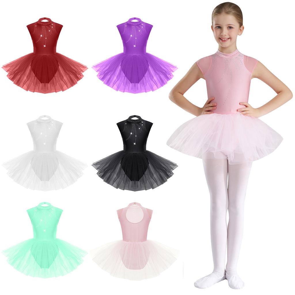 Ballet Leotards for Girls Toddler Leotard with Tutu Skirt Dance Tutu Dress Shiny Rhinestones Performance Dresses
