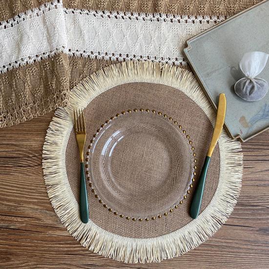 Коврик для обеденного стола с практичной отделкой кисточками, многоцветный коврик для столовых приборов, универсальный защитный коврик для стола, коврик для макраме, коврик для обеденного стола, реквизит для фотографий