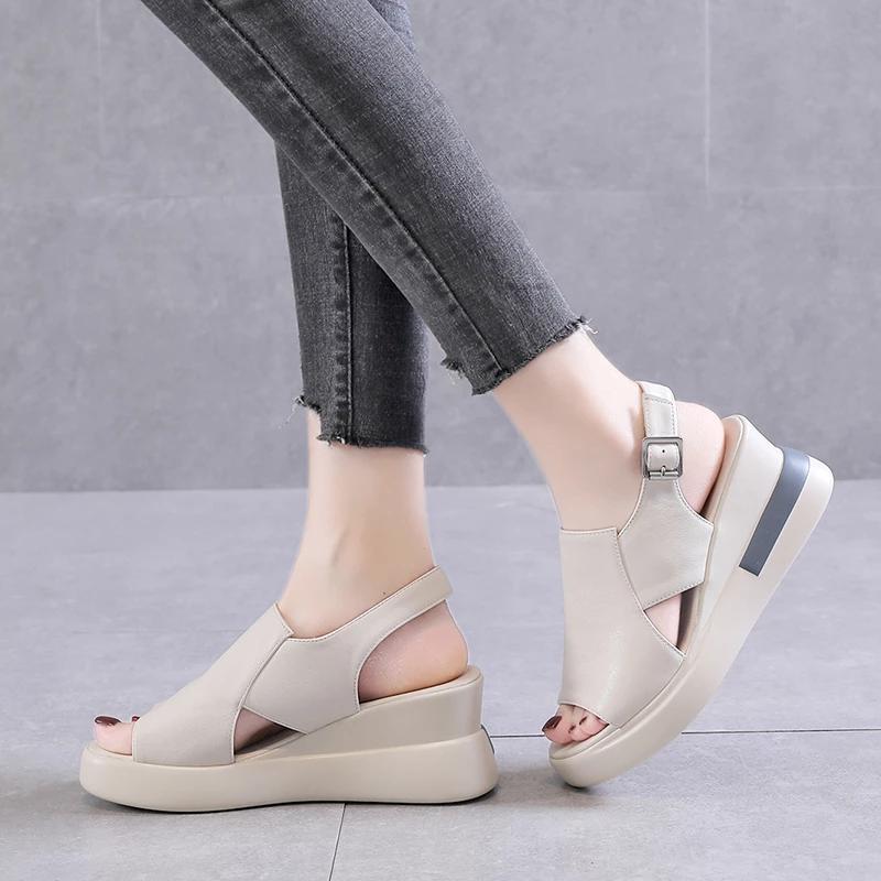 Summer Wedge Shoes for Women Sandals Solid Color Open Toe High Heels Casual Ladies Buckle Strap Fashion Female Sandalias