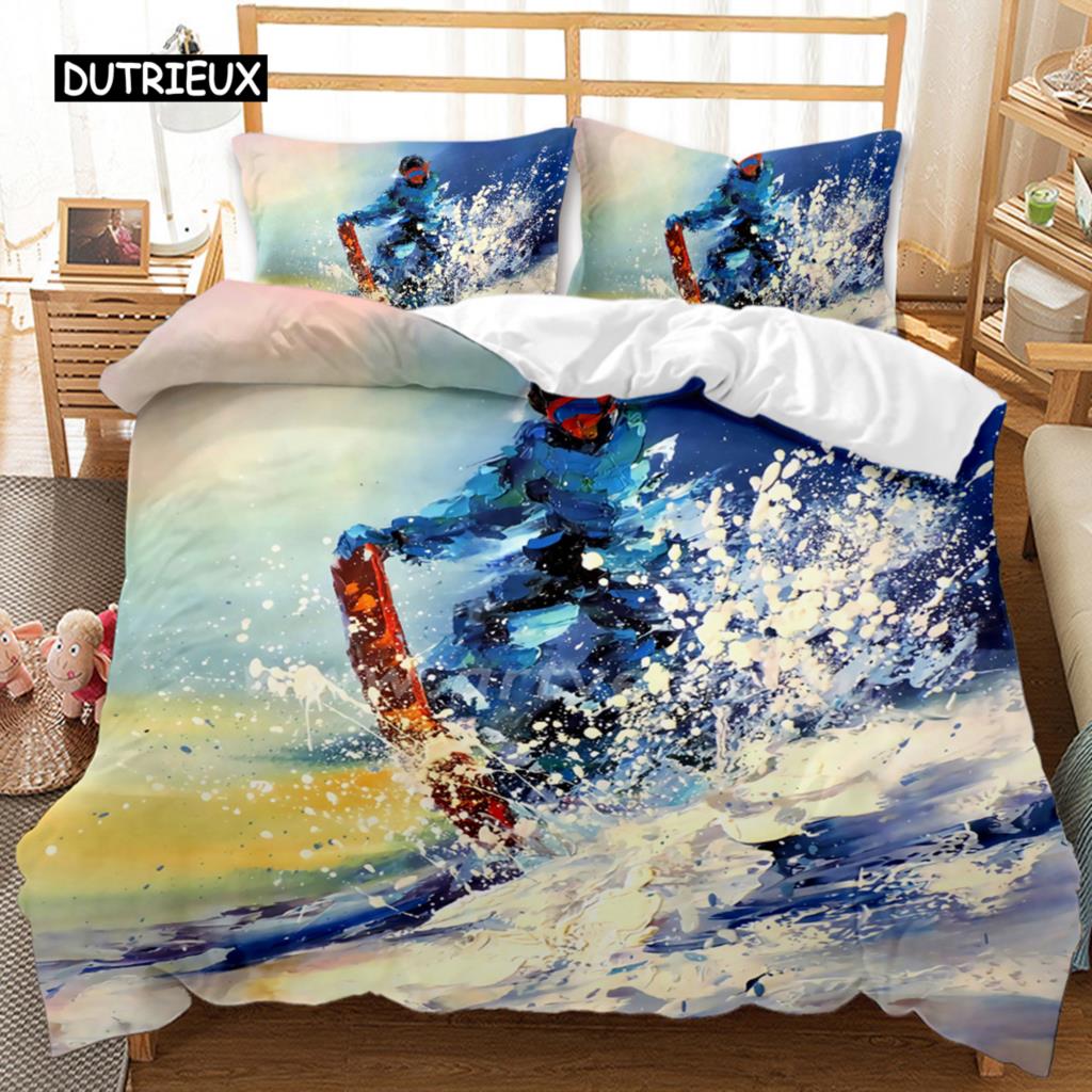 Комплект пододеяльников для катания на лыжах, одеяло для снежных гор, экстремальные виды спорта, полиэстер, одеяло для сноуборда, двойной размер Queen King Size