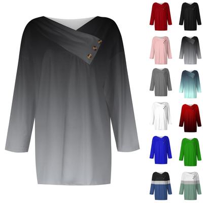 Женские топы, повседневные рубашки с пуговицами и рукавами 3/4, модные лоскутные блузки с принтом, футболки