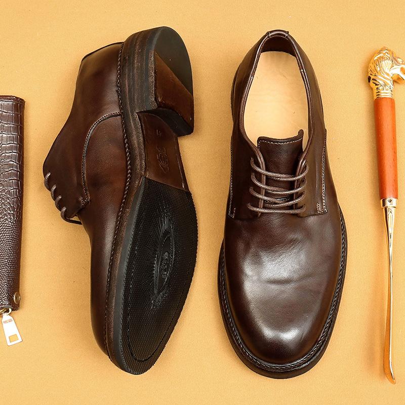 [Доставка 7 дней] Мужская кожаная обувь ручной работы, подошва из натуральной кожи, туфли дерби с кожаной поверхностью, деловые повседневные туфли из стираной кожи в стиле ретро