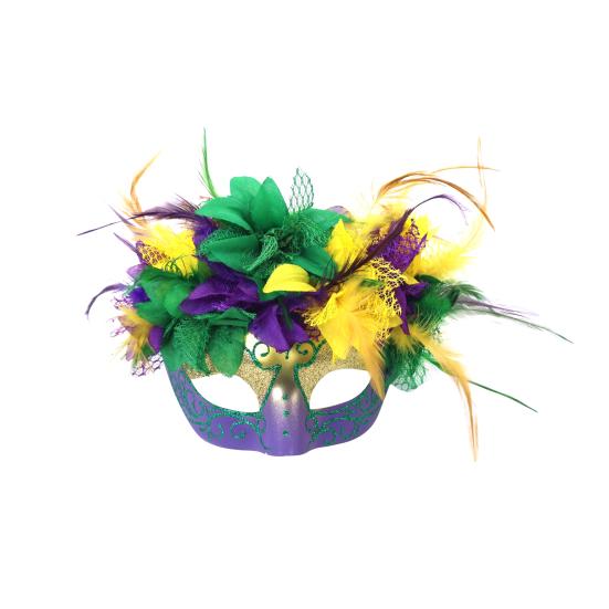 Маска Марди Гра, полумаска с перьями, блестящая маска с искусственными цветами для карнавалов, маскарадов, костюмов, праздничных принадлежностей