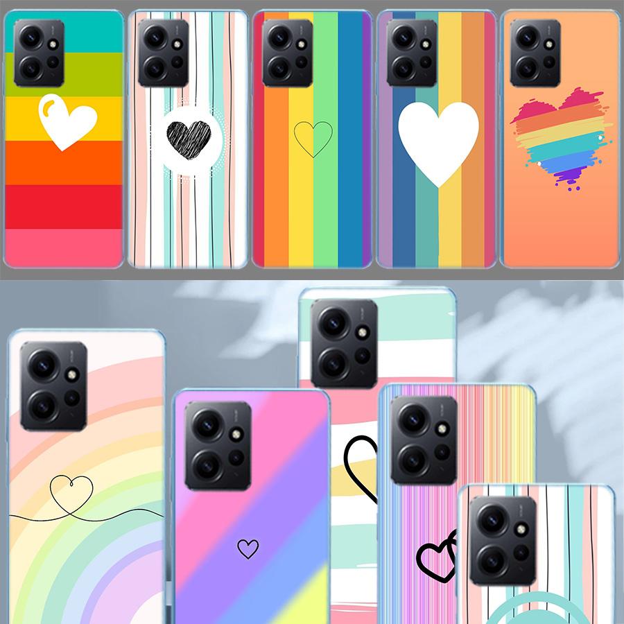 Rainbow Gradient Love Phone Case For Redmi Note 14 15 Pro 5G 13 12 Pro Plus 11 11T 11E 11S 10 Pro 10S 9 9S Cover Cell Clear TPU