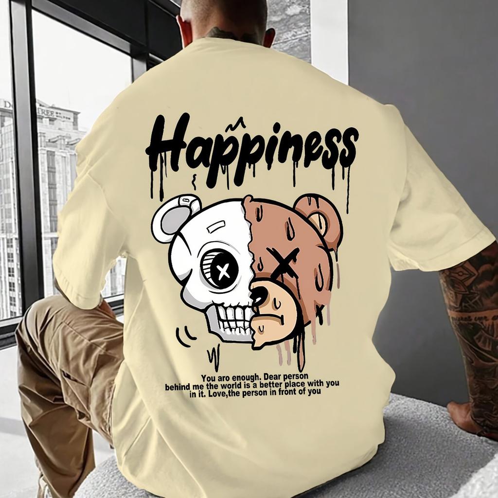 Unisexs Summer Pure Cotton Fashionable Casual Sports Cartoon Bear Pattern Print Round Neck Unisexs And Unisexs Short Sleeved Tshirt