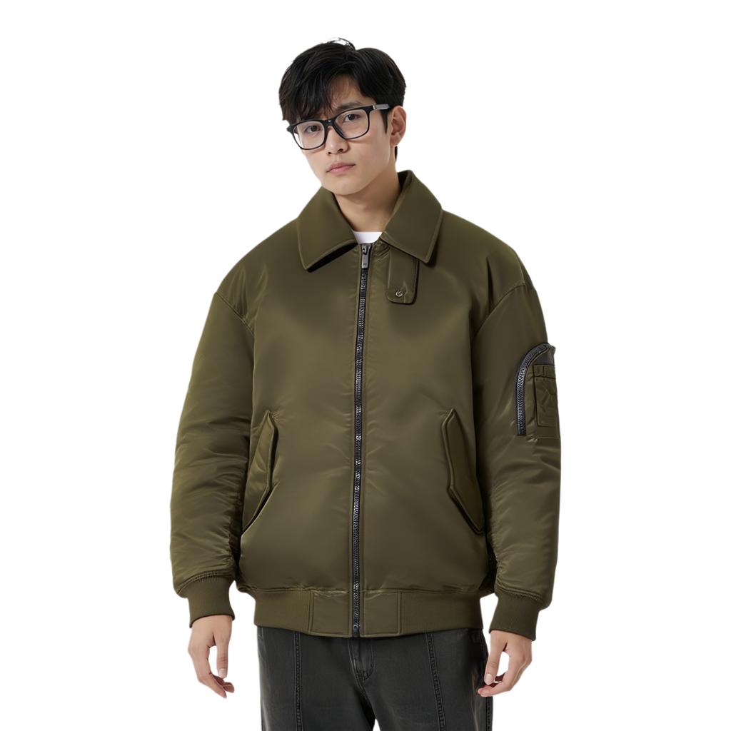 Uniqlo Куртка мужская Jil Sander Collaboration свободная с воротником в рубчик на молнии верхняя одежда темно-зеленая 432647-58