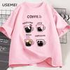 Cartoon Coffee Cat T-Shirts Men Women Summer Harajuku Kawaii Cat Printed Short Sleeve Tees Funny Streetwear Loose Clothes