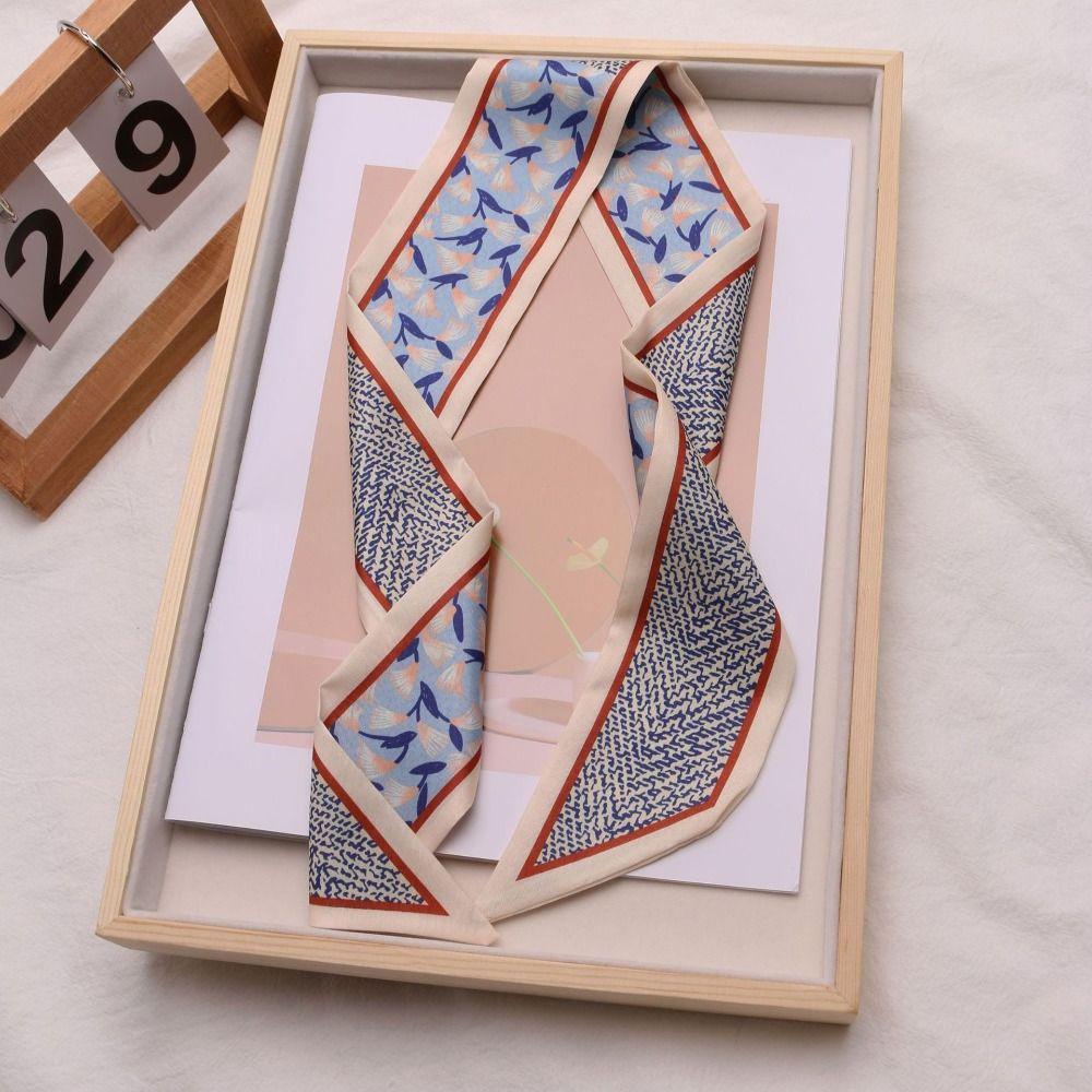 Luxury Neck Strap Flower Pattern Silk Scarves Fashion Hair Band