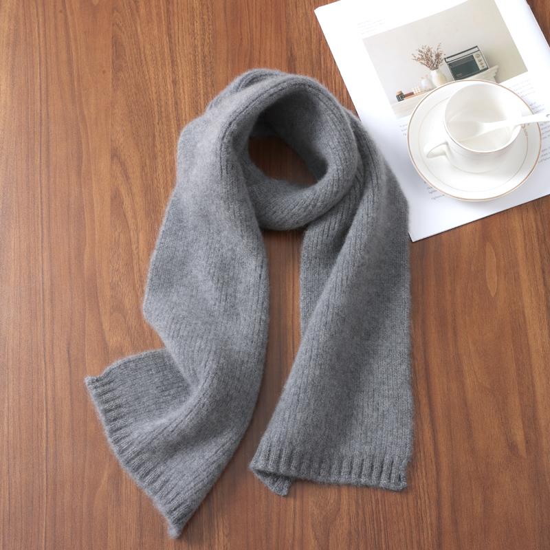 100% Wool Women Knitted Scarf Winter Long Narrow Soft Warm Cashmere Like Neckchief Solid Fashion Shawls Scarves 20x160c