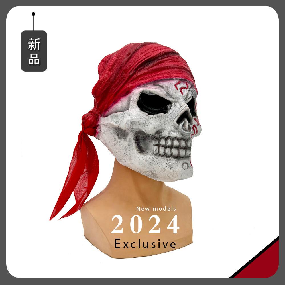 New Halloween skull mask cos Latex red headband pirate costume headgear