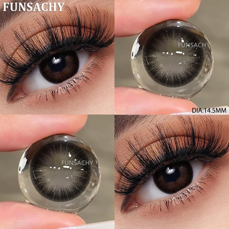 FUNSACHY 0~-8.00 Degree Color Contact Lenses for Eyes 2pcs Natural Black Brown Prescription Lens Myopia Eye Makeup Contacts Lens
