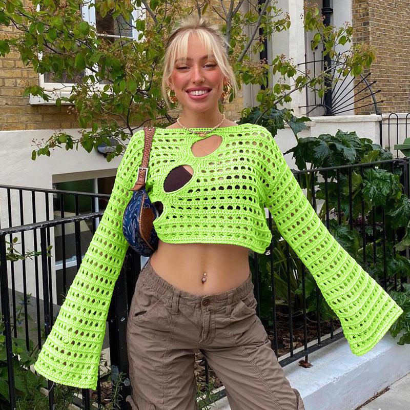 Women's Blouse Sexy Irregular Hole Breaking Hollow Knit Women's Blouse Tops