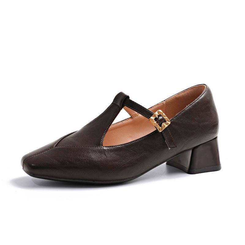 Модные туфли на блочном каблуке, осенние новинки, квадратный носок, мелкий вырез, ремешок, мягкая подошва, нескользящие, износостойкие, туфли на каблуке-рюмочке