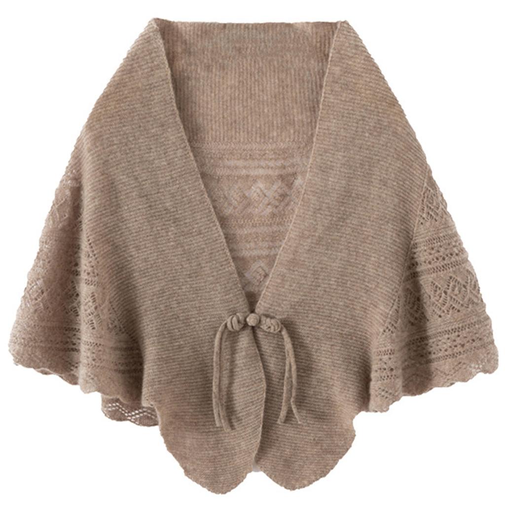 Ladies' Fashionable Cashmere Shawl With Hollowed Out Knitted Western- Button Scarf For Warmth, Small Cape