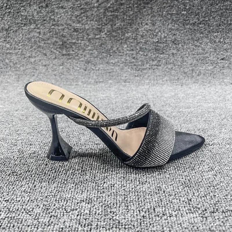 Туфли на высоком каблуке со стразами для острого носа, сексуальные тапочки со стразами, женские роскошные дизайнерские босоножки для вечернего платья Zapatillas Mujer