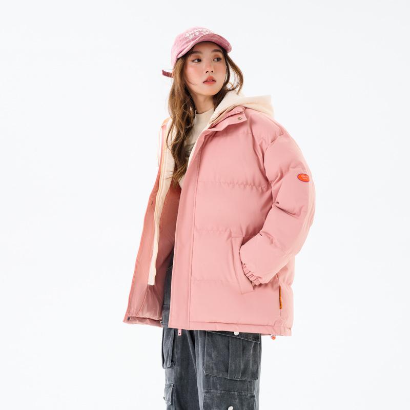 Hong Kong Style Loose Large Size Fake Two Hooded Jackets Thickened Winter Couple Cotton Clothes