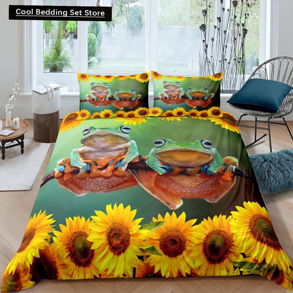 3D Frog Family King Queen Duvet Cover Little Tree Frog Bedding Set Tropical Nature Animal Quilt Cover Polyester Comforter Cover