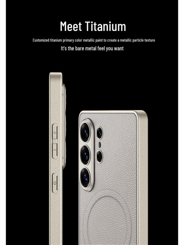 Кожаный чехол для телефона Samsung S26 Ultra: Премиальный дизайн с металлическим покрытием, совместимый с MagSafe