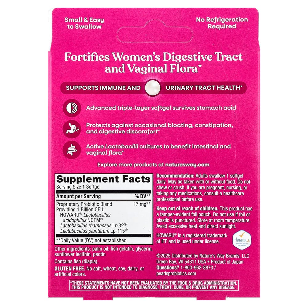 Natures Way Enzymatic Therapy Women's Probiotic Pearls 1 Billion CFU Softgels, 30 Count