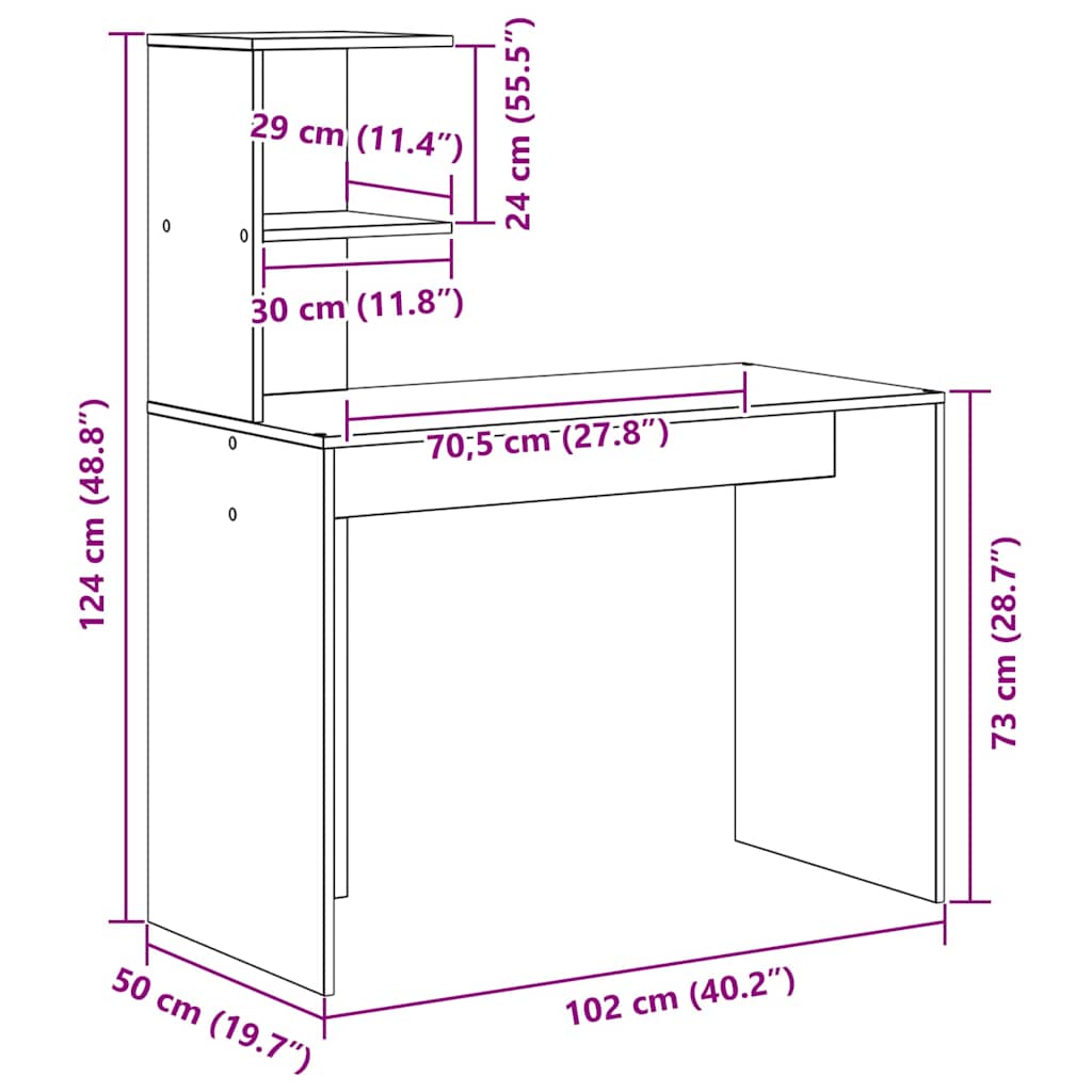 White Desk with Shelf 102 x 50 x 124 cm Engineered Wood