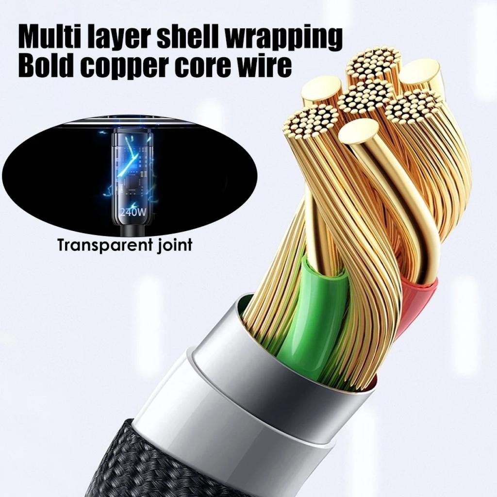 USB A к Type C 240 Вт PD прозрачный кабель для быстрой зарядки шнур передачи данных для телефонов Mi Huawei Samsung Android USB C зарядный провод