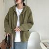 Однотонный женский свободный вязаный кардиган-свитер с капюшоном
