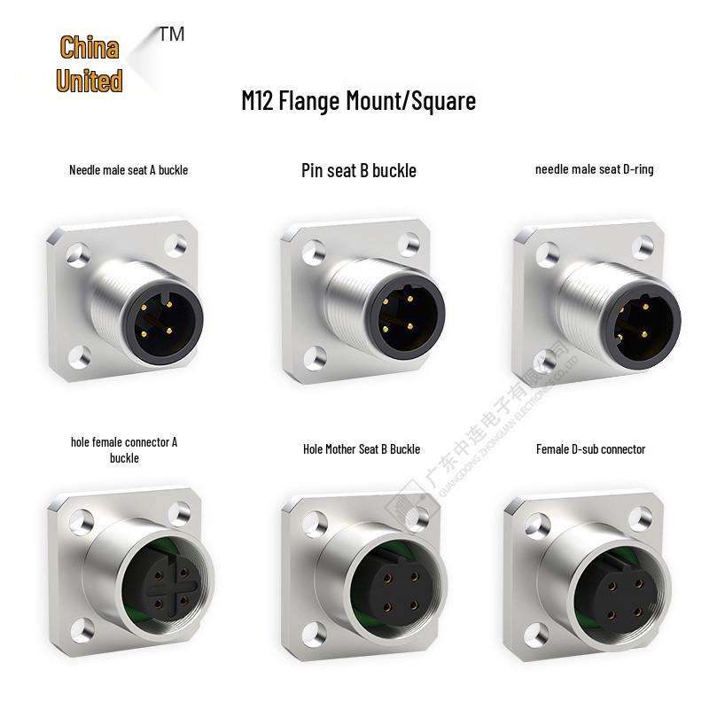 Авиационный разъем M12 с фланцем: Водонепроницаемый IP68 Разъем Папа и Мама для Датчиков Промышленной Автоматизации