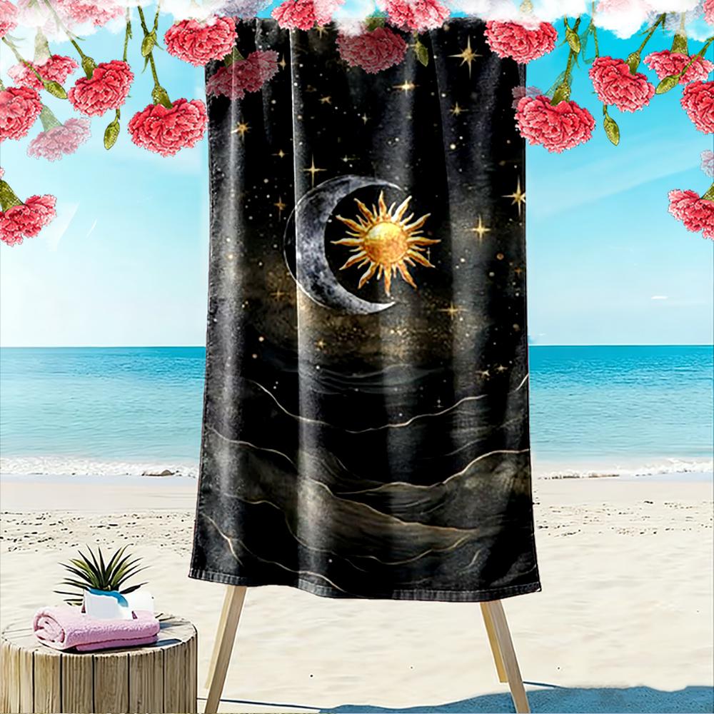 Moon and Sun Starry Sky Night Design Beach towel quick-drying for travel outdoor sports jogging beach and swimming