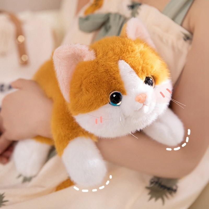 Cute Lying Cat Plush Toy Stuffed Animal, Kawaii Kitty Doll for Girls, Soft Comforting Companion for Anxiety Relief and Sleep Aid